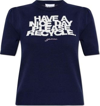 Ganni Truien & Vesten, Dames, Blauw, M, Katoen, Logo Top