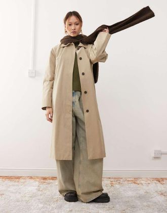 Weekday Nara oversized car coat in beige-Neutral