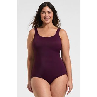 Lands End Plus Size DD-Cup Chlorine Resistant Scoop Neck Soft Cup Tugless Sporty One Piece Swimsuit in Dark Wine at Nordstrom, Size 20W