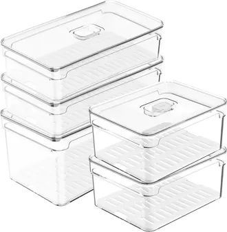 Ou Clear Stackable Fridge Organizer Bin with Drain Tray and Vented Lid, 5 Pack in Clear With White Drainer at Nordstrom