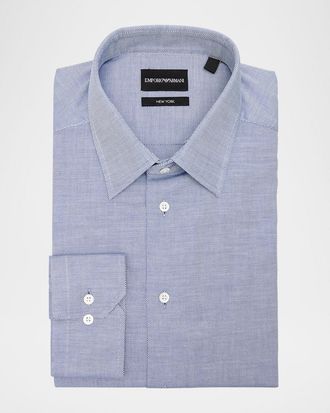 Emporio Armani Mens Cotton Micro-Texture Point Collar Dress Shirt