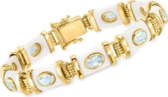 Ross-Simons White Agate and Sky Blue Topaz Bracelet in 18kt Gold Over Sterling