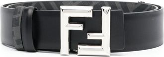 Fendi logo-buckle leather belt - men - Calf Leather - 105 - Black