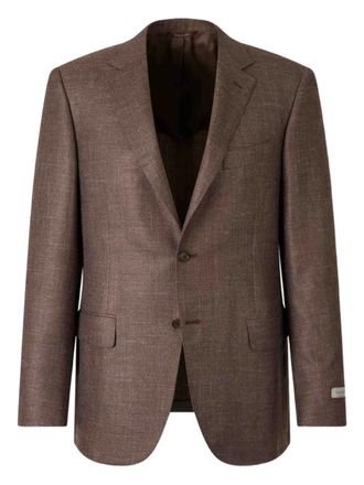 Canali notched-lapel single-breasted blazer - men - Wool/Silk/Linen/Flax - 52 - Brown