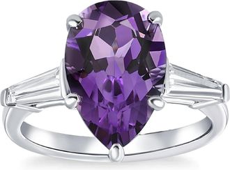 Pompeii3 5Ct Pear Shape Amethyst & Moissanite Ring 14k White Gold
