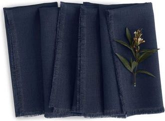 Solino Home Linen Dinner Napkins Set of 4, 20 x 20 Inch for Dining Table, Holiday and Everyday Table Decor - Fringe in Navy at Nordstrom, Size Large
