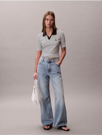 Calvin Klein Jeans Calvin Klein Womens Monologo Stripe Rib Polo T-Shirt - Black - XL