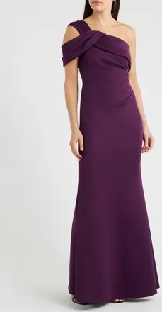 Eliza J Side Tuck One-Shoulder Gown in Eggplant at Nordstrom, Size 16