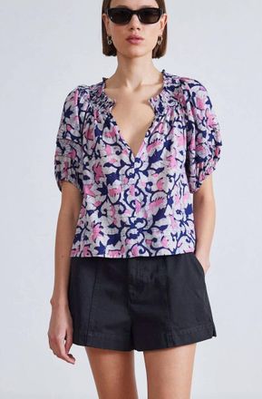 Apiece Apart Caminitas Puff Sleeve Top In La Vida Batik Rosa