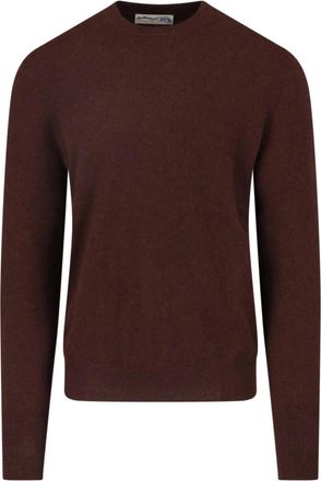 Ballantyne Deep Brown Fitted Crew Neck Ribbed Details Sweater