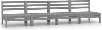 vidaXL Sofá central de jardín 4 uds gris madera maciza de pino Vidaxl