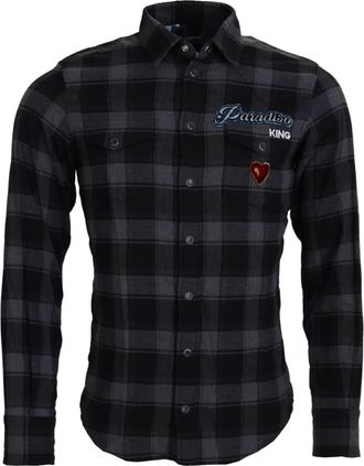 Dolce & Gabbana Black Gray Check Men Long Sleeves Mens Shirt