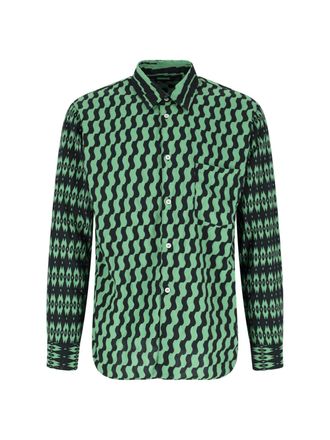 Comme Des Gar&ccedil;ons Green Geometric Pattern Fabric Shirt