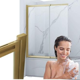 Desconocido Mampara De Ba&ntilde;o Spencer De 2 Alas, 85x150, Extensible, Oro Cepillado