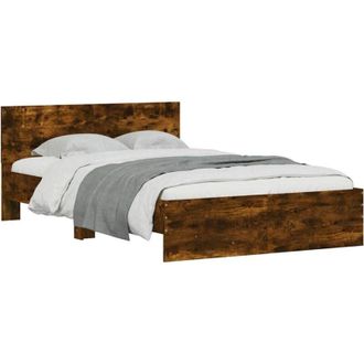 vidaXL Bed Frame with Headboard and LED Smoked Oak 140x190 cm vidaXL