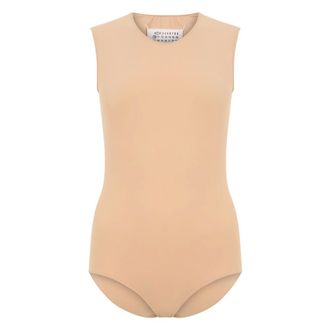 Maison Margiela Body, female, Beige, Size: S Technical Jersey Sleeveless Bodysuit