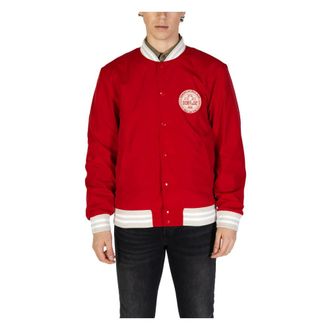 Replay Bomber Jackets, male, Red, Size: M Red Plain Blazer with Zip