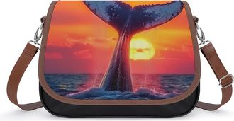 Generic Whale Tail Sunset Crossbody Bag Womens Handbag PU Message Bags Shoulder Purse with Adjustable Strap