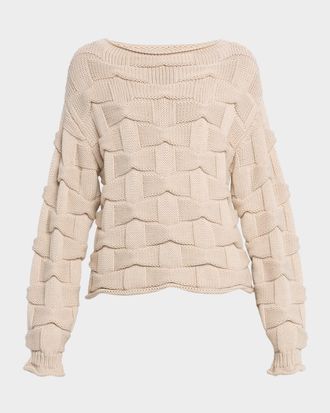 Lafayette 148 New York Chunky Basket-Weave Wool Knit Sweater