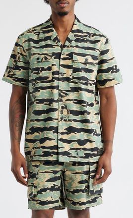 Billionaire Boys Club BB Tiger Camo Cotton Camp Shirt in Mojave Desert at Nordstrom, Size Medium