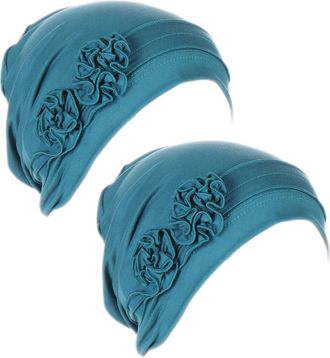 Generic 2 Pieces Women Chemo Headwear Pre-Tied Turbans Cap Beanie Hat Head Wraps Hair Coverings for Ladies Sleep Cap Chemo Cancer Hat with Flower Design (UK, 
