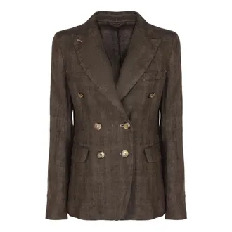 Kiltie Double-Breasted Linen Blazer - female - Kiltie - Blazers - Brown - XL - Jackets