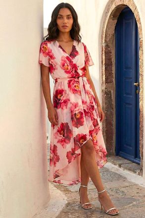 Roman Floral Print Midi Wrap Dress