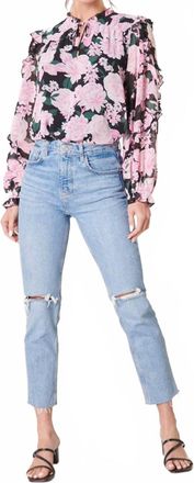 Sugarlips Angelica Raj Ruffle Blouse In Pink Floral