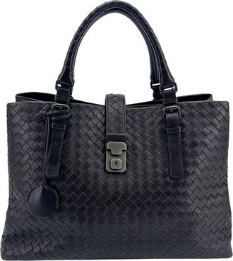 Bottega Veneta Black Intrecciato Calfskin Intrecciato Roma Small Tote (Authentic Pre-Loved)