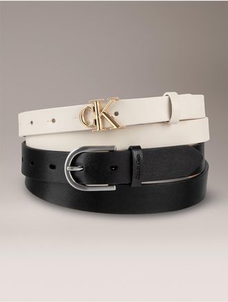 Calvin Klein Womens Monogram 2-Pack Belt - Black - XS