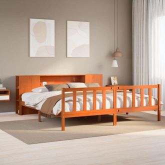 vidaXL Cama Con Estanter&iacute;a Sin Colch&oacute;n Madera Maciza Marr&oacute;n 200x200 Cm Vidaxl