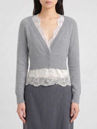 Ermanno Scervino Cardigan in puro cashmere con pizzo e fondo a balze
