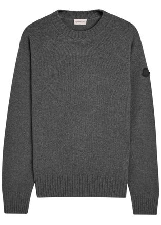 Moncler Logo-appliqu&eacute; Wool and Cashmere-blend Jumper - Charcoal - M