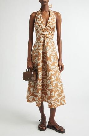 Max Mara Bella Cotton Poplin Halter Dress in Caramel at Nordstrom, Size 10