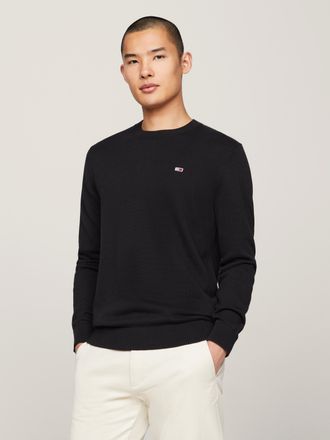 Tommy Jeans Rundhalspullover TOMMY JEANS TJM SLIM ESSENTIAL LIGHT SWEATER, Herren, Gr. S, schwarz, Strick, Obermaterial: 100% Baumwolle, Rundhals, Pullover Rundha