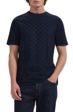 Bugatchi Crewneck Jacquard Checkerboard T-Shirt in Navy at Nordstrom, Size Xx-Large