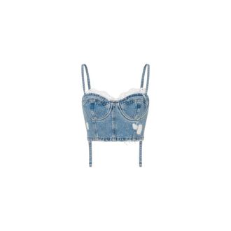 Moschino Cotton Denim Crop Top - female - Moschino - Sleeveless Tops - Blue - XS - Tops