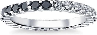 Pompeii3 1 1/4Ct Black & White Diamond Eternity Stackable Wedding Ring 10k White Gold