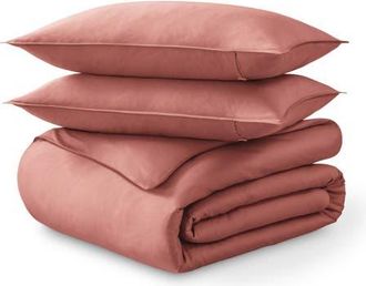 Bare Home 400 Thread Count Organic Cotton Sateen Duvet Cover and Sham Set in Dusty Rose at Nordstrom, Size Queen