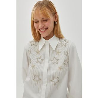 Exquise Piper Stone Embellished Shirt in Ecru at Nordstrom, Size X-Large