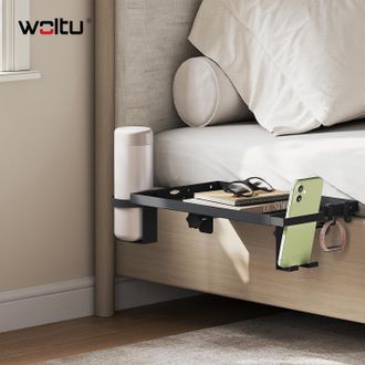 Woltu Woltu Mesita De Noche Flotante Para Cama Colgante, Con Gu&iacute;as, Portavasos Y Soporte Para Celular, Negro