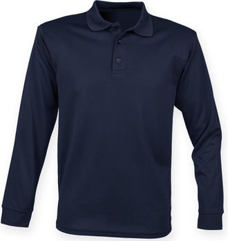 Henbury Mens Coolplus Moisture Wicking Long Sleeve Polo Shirt (XXL) (Navy)