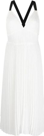 Proenza Schouler Witte Maxi Jurk met Geplooide Rok - Dames - Casual kleedjes - Wit - L - Polyester - Kleedjes
