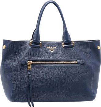 Prada Pre-owned Handbags, female, Blue, Size: ONE SIZE Pre-owned Leather Tote Bag