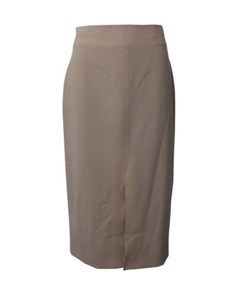 Co Co Front Slit High Waist Pencil Skirt In Beige Stretch Wool