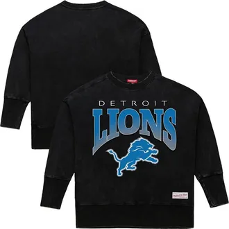 Mitchell & Ness Womens Mitchell & Ness Black Detroit Lions Delineate Mineral Wash Crewneck Sweatshirt at Nordstrom, Size X-Large