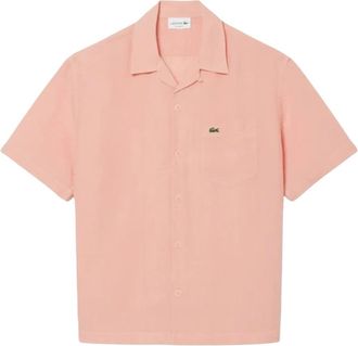 Lacoste Relaxed Fit Linnen Overhemd - Heren - Korte mouwen Overhemden - Roze - L - Linnen - Overhemden