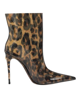 Dolce & Gabbana Leopard Print PVC Pointed Toe Boots Womens Shoes