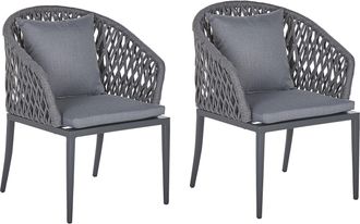 Beliani Beliani - Conjunto De 2 Sillas De Comedor De Jard&iacute;n Estructura De Metal Gris Con Cojines Dise&ntilde;o De Cuerda Moderno Lipari