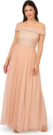 Adrianna Papell Off Shoulder Bead Gown